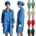 Unisex Blue 2.5mm Grid ESD Lab Coats Baju Tahan Debu Dengan Tutup Warna Yang Sama