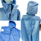 Biru 5mm Gird Dapat Dicuci Bebas Debu Anti Statis Cleanroom Jumpsuit Coverall Dengan Hood