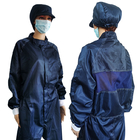 5mm Grid Dark Blue ESD Cleanroom Jumpsuit Coverall Untuk Industri Elektronik