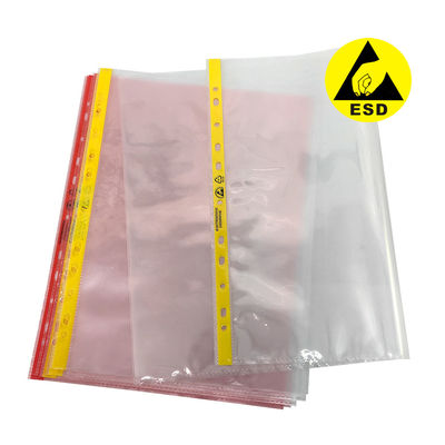 Cleanroom 11 Hole File Bag A4 A3 Tas Dokumen ESD Anti Statis Bebas Debu Dengan Merah Muda Atau Kuning