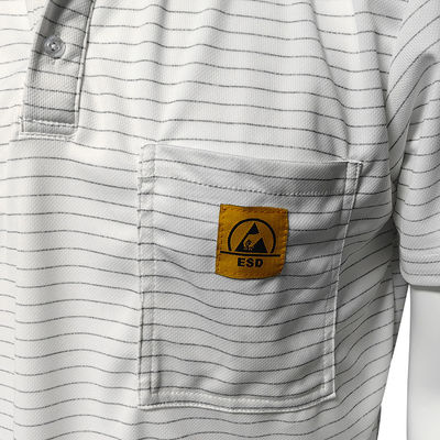 7MM Strip ESD T-Shirt Polyester Konduktif Sutra Menenun Anti Static Polo Shirt