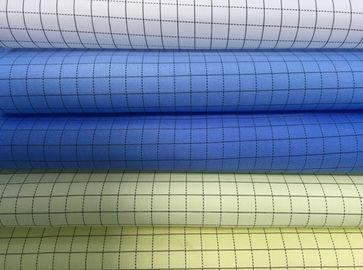 Clean Room ESD Fabric Woven Polyester Fabrics 5mm Grid Putih Biru Warna Kuning