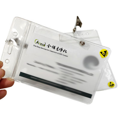 Clear Waterproof ESD Antistatic Plastic ID Card Holder Card Badge Case Holder Dengan Clip