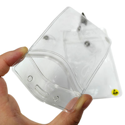 Clear Waterproof ESD Antistatic Plastic ID Card Holder Card Badge Case Holder Dengan Clip