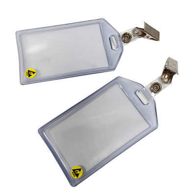 Clear Waterproof ESD Antistatic Plastic ID Card Holder Card Badge Case Holder Dengan Clip