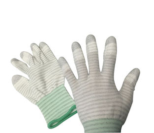 PU Top Coated Striped Static Proof Gloves Ujung Jari Rajutan Karbon EN388 4121 Standar