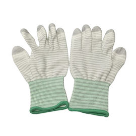 PU Top Coated Striped Static Proof Gloves Ujung Jari Rajutan Karbon EN388 4121 Standar