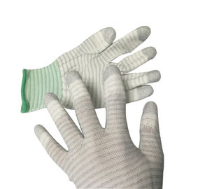 PU Top Coated Striped Static Proof Gloves Ujung Jari Rajutan Karbon EN388 4121 Standar
