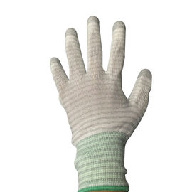 PU Top Coated Striped Static Proof Gloves Ujung Jari Rajutan Karbon EN388 4121 Standar