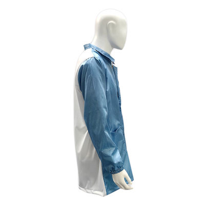 Cleanroom ESD Jaket Antistatik dengan Lapel Zipper White Mesh Back Jaket Lab Anti-Static