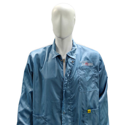 Cleanroom ESD Jaket Antistatik dengan Lapel Zipper White Mesh Back Jaket Lab Anti-Static