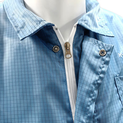 Cleanroom ESD Jaket Antistatik dengan Lapel Zipper White Mesh Back Jaket Lab Anti-Static