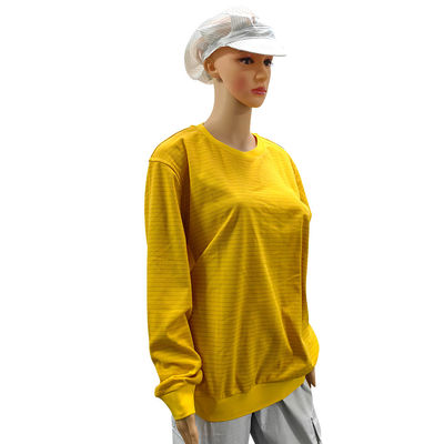 Kuning 5mm Strip 99% Katun + 1% Serat Karbon ESD Anti-statis Long Sleeve Shirt Untuk Laboratorium