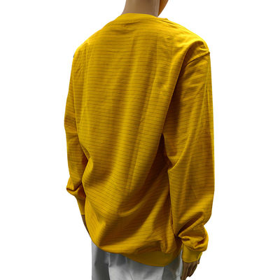 Kuning 5mm Strip 99% Katun + 1% Serat Karbon ESD Anti-statis Long Sleeve Shirt Untuk Laboratorium