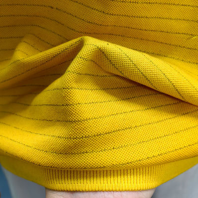 Kuning 5mm Strip 99% Katun + 1% Serat Karbon ESD Anti-statis Long Sleeve Shirt Untuk Laboratorium