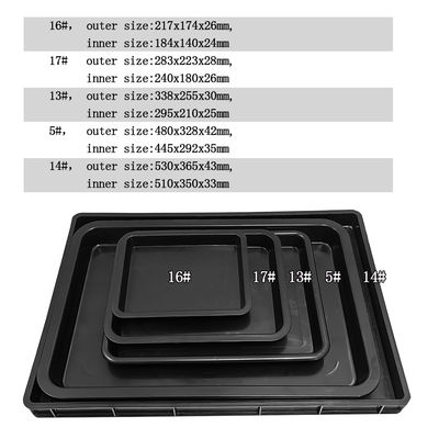 530x365x43mm ESD Antistatic Square Trays Hitam Plastik persegi panjang Cekung ESD Tray ESD Lingkaran Elektronik Putar