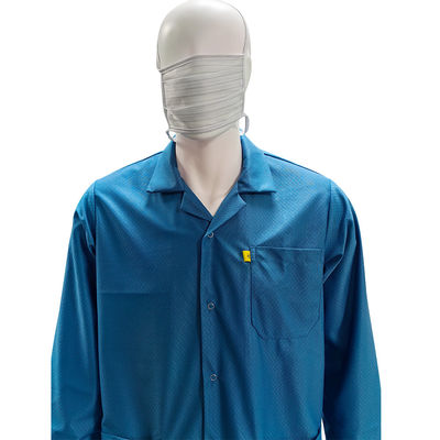 Blue Washable Cleanroom ESD Smock Pakaian Antistatik Pakaian dengan 96% Polyester + 4% Karbon