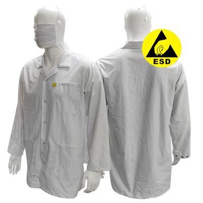 XS-10XL Cleanroom Putih ESD Coat 96% Polyester + 4% Carbon Washable Antistatic Smock