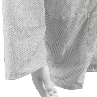 XS-10XL Cleanroom Putih ESD Coat 96% Polyester + 4% Carbon Washable Antistatic Smock