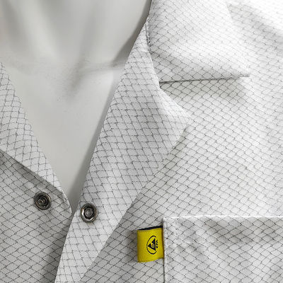 XS-10XL Cleanroom Putih ESD Coat 96% Polyester + 4% Carbon Washable Antistatic Smock