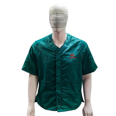 Green Cleanroom ESD Antistatik Pakaian lengan pendek
