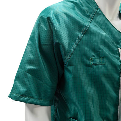 Green Cleanroom ESD Antistatik Pakaian lengan pendek
