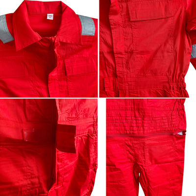 Pakaian Keselamatan Reflektif Visibilitas Tinggi - Overall Merah Katun 100%