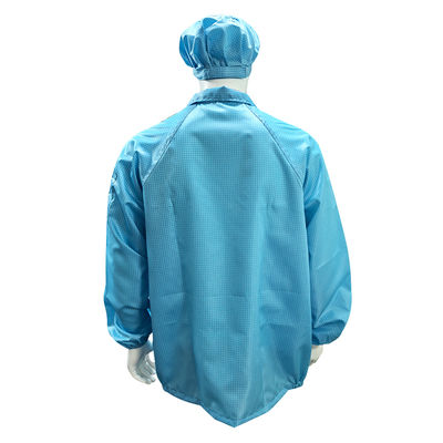 Blue Anti Static Lab Coat Grid 98% Polyester 2% Carbon Fiber Kain Jaket