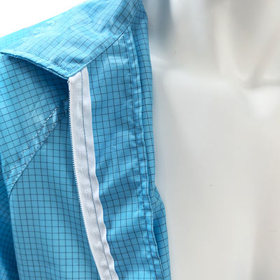 Blue Anti Static Lab Coat Grid 98% Polyester 2% Carbon Fiber Kain Jaket