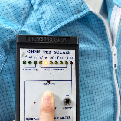 Blue Anti Static Lab Coat Grid 98% Polyester 2% Carbon Fiber Kain Jaket