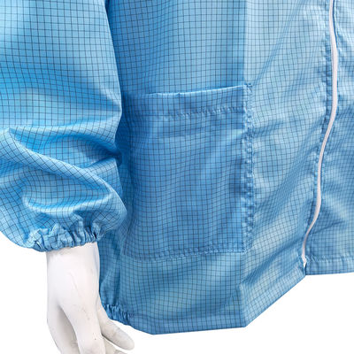 Blue Anti Static Lab Coat Grid 98% Polyester 2% Carbon Fiber Kain Jaket