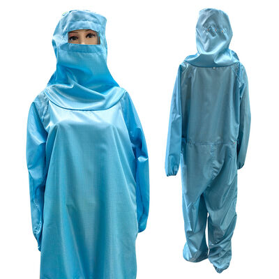 ESD Anti Static Full Body Suit Coverall Dengan Hood Dan Topeng Biru