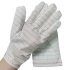 White Stripe PU Fabric ESD Anti Static Gloves Lint Free Untuk Industrial Cleanroom