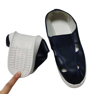 Perlindungan Anti Statis Sepatu Safety PVC ESD Empat Lubang Biru Laut