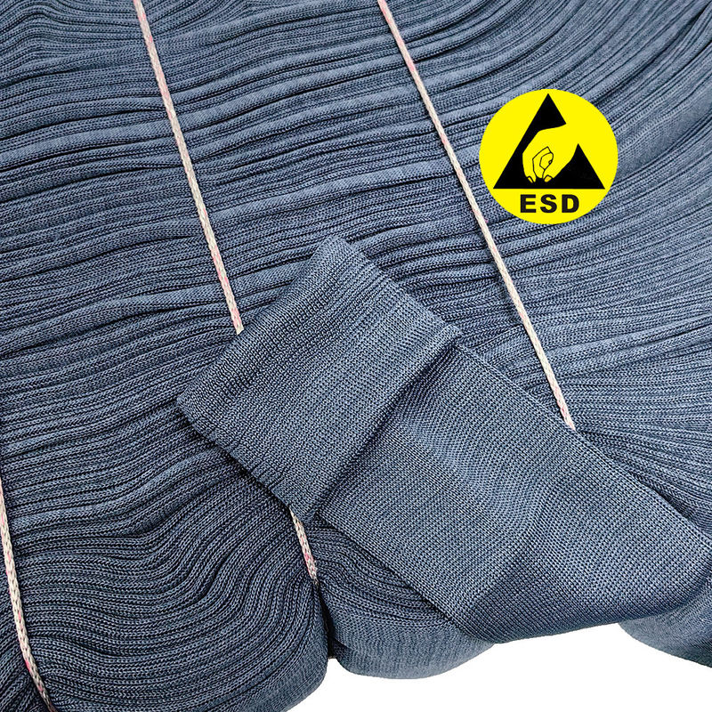 93% Polyester 7% Serat Karbon ESD Kain Rib Antistatik untuk Kantong Pakaian Kamar Bersih