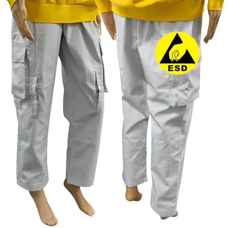 Pantalon Panjang Antistatik Ruang Bersih 67% Polyester + 31% Katun + 2% Serat Karbon Pantalon ESD Abu-abu