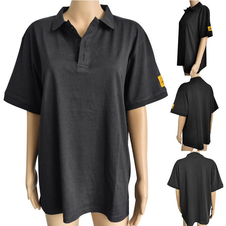 Cotton Polo Shirt ESD Safe Clothing Antistatic Unisex Untuk Laboratorium Cleanroom