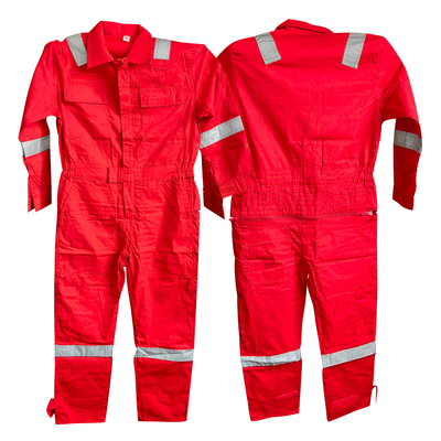 Rompi Keselamatan Reflektif Visibilitas Tinggi - Overall Merah 100% Katun
